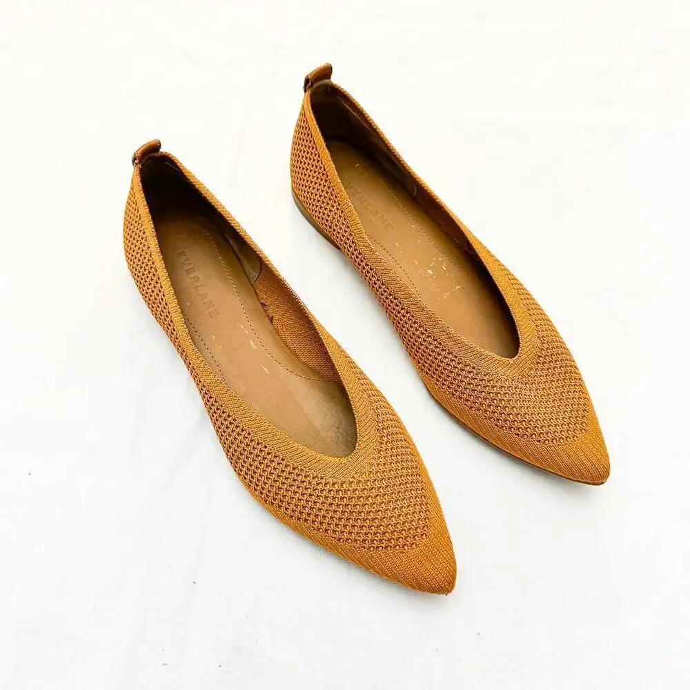 Everlane The 40 Hour Flat Ballet Tan Brown Pointy Toe Woven Shoes Size 6